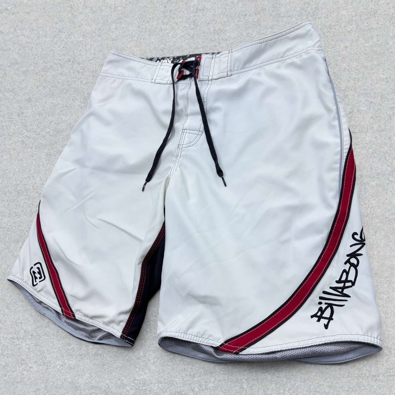 Vintage Billabong Andy Irons Boardshorts Mens 36 White Red Rising Sun Lined Y2K