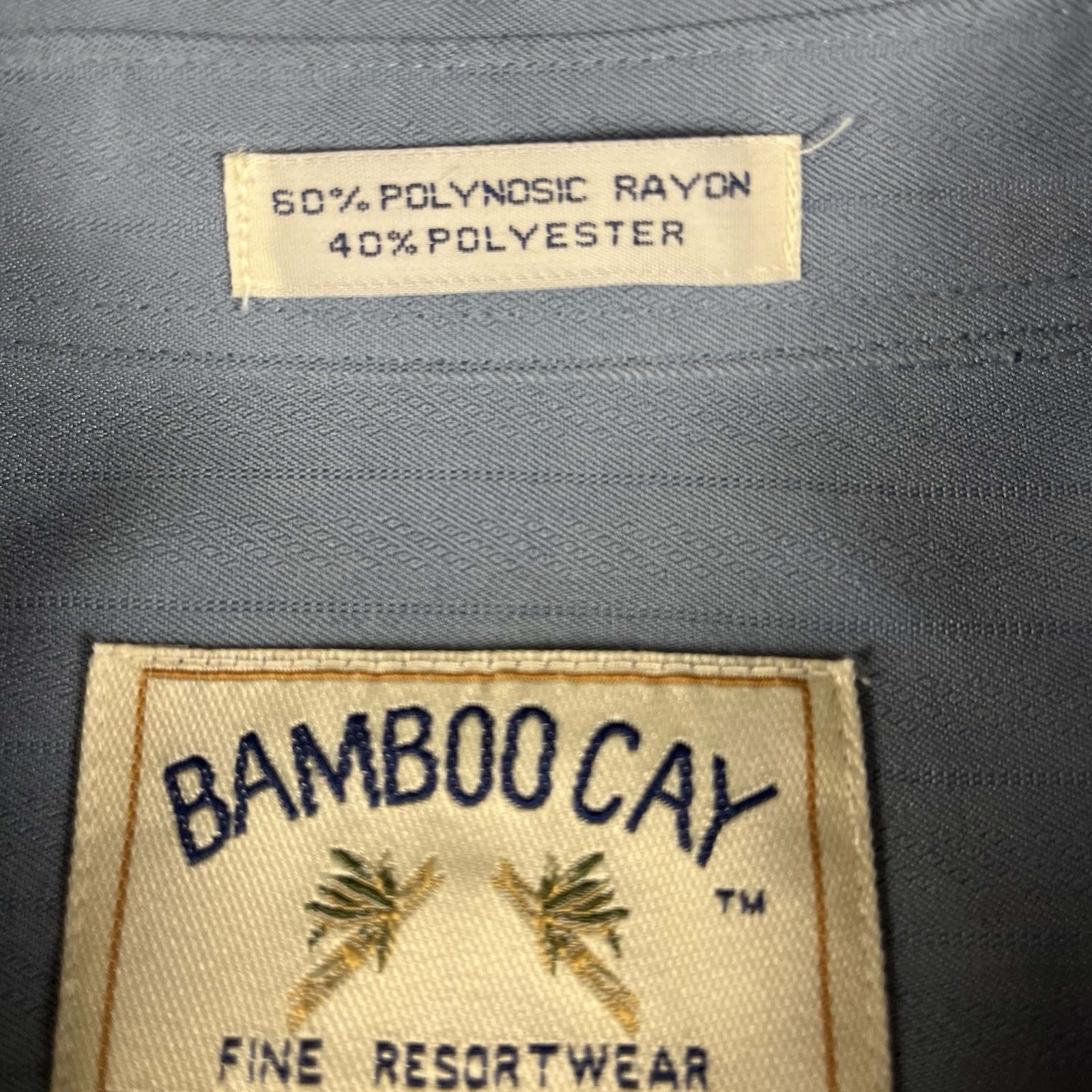 Bamboo Cay Men’s Shirtt With Palm Trees Embroidered – Blue/Cream. Large
