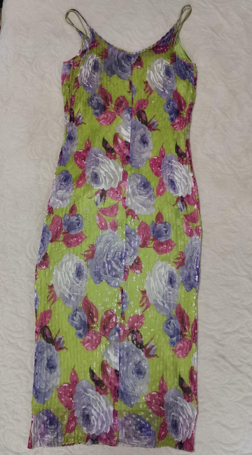 🆓US🛃 vtg 2000 Dolce&Gabbana floral printed Corrugated pleated Silk Dress IT 44