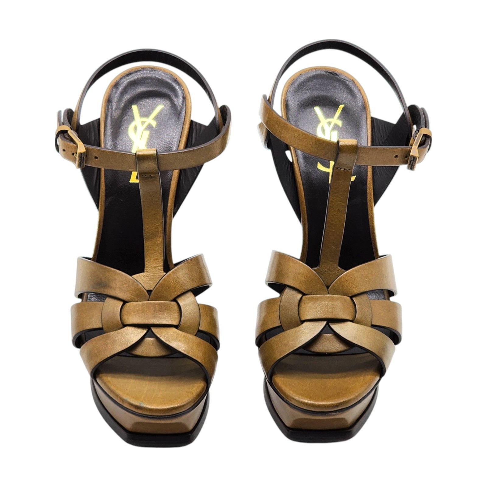 Saint Laurent Tribute Platform Leather Pumps Sandals Brown EU 35 US 5 $1100 NWB