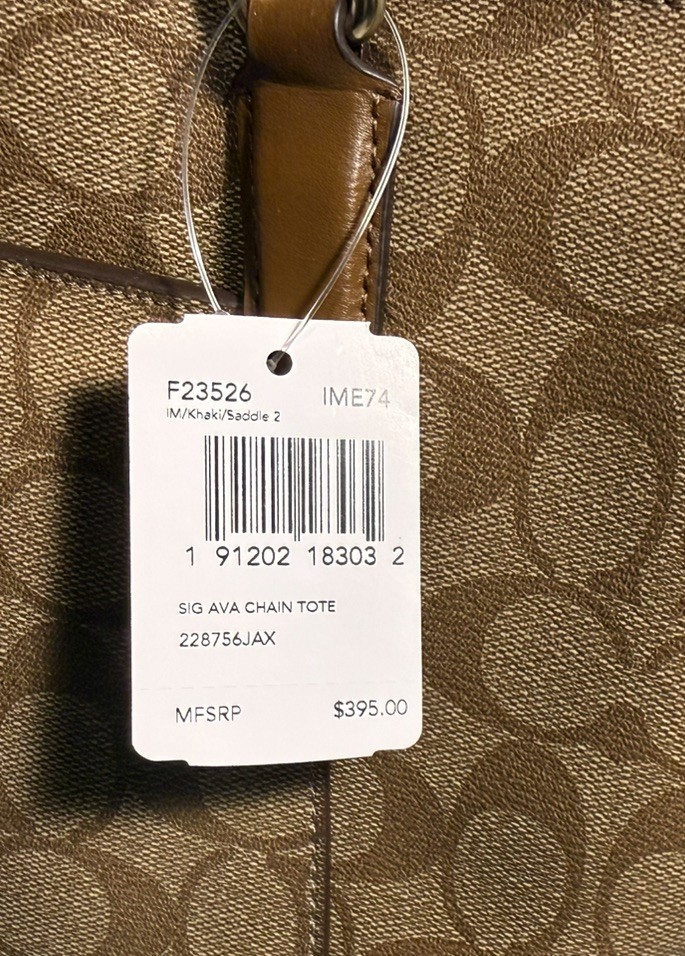 NEW NWT Coach Signature Ava Chain Tote Handbag Purse Khaki Shoulder Bag #23526