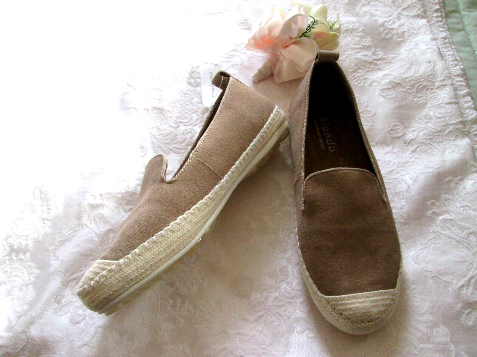 BLONDO WATERPROOF LEATHER SUEDE 7M LT TAN ESPADRILLE FLAT SHOES SEALED SEAMS NEW