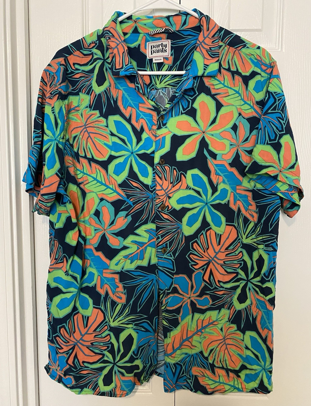 Party Pants Men’s M Tropical Floral Rayon Woven Short Sleeve Button-Up Shirt