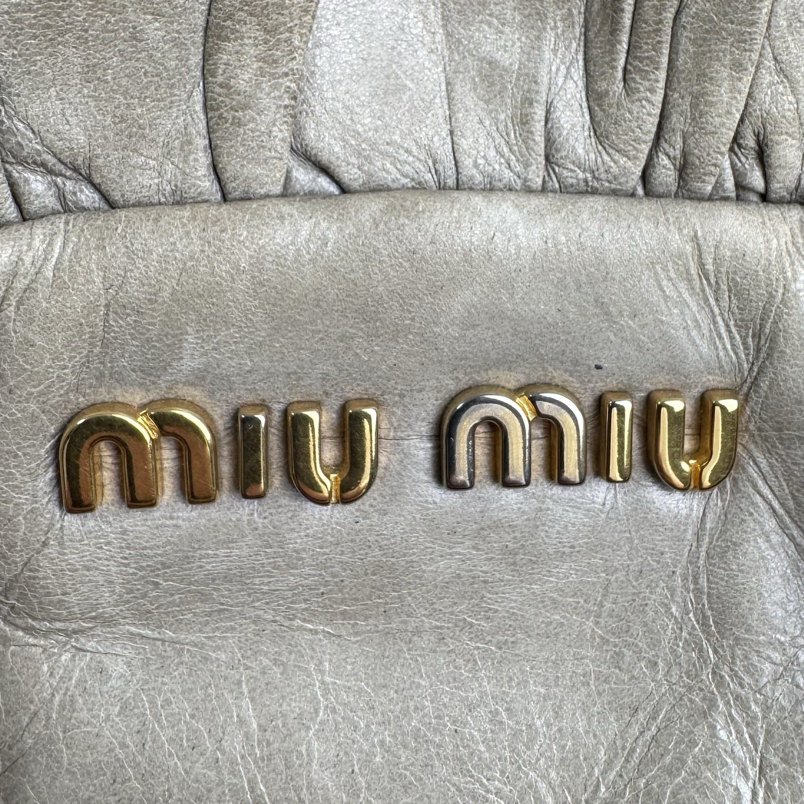 Miu Miu Vitello Lux 2Way Handbag Shoulder Bag Gray Greige Leather Auth Y2K e107