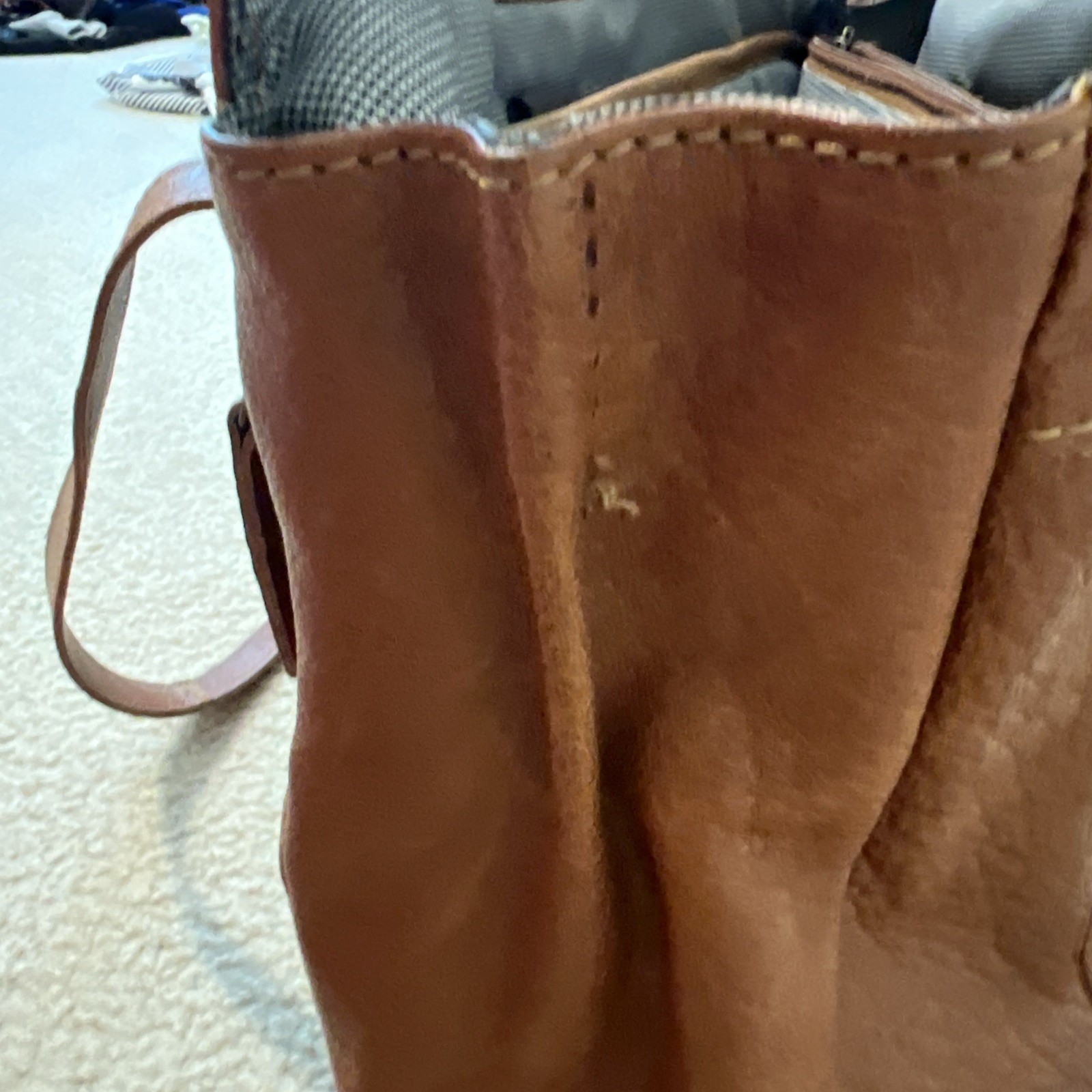Spikes & Sparrow brown genuine leather laptop shoulder bag various pockets