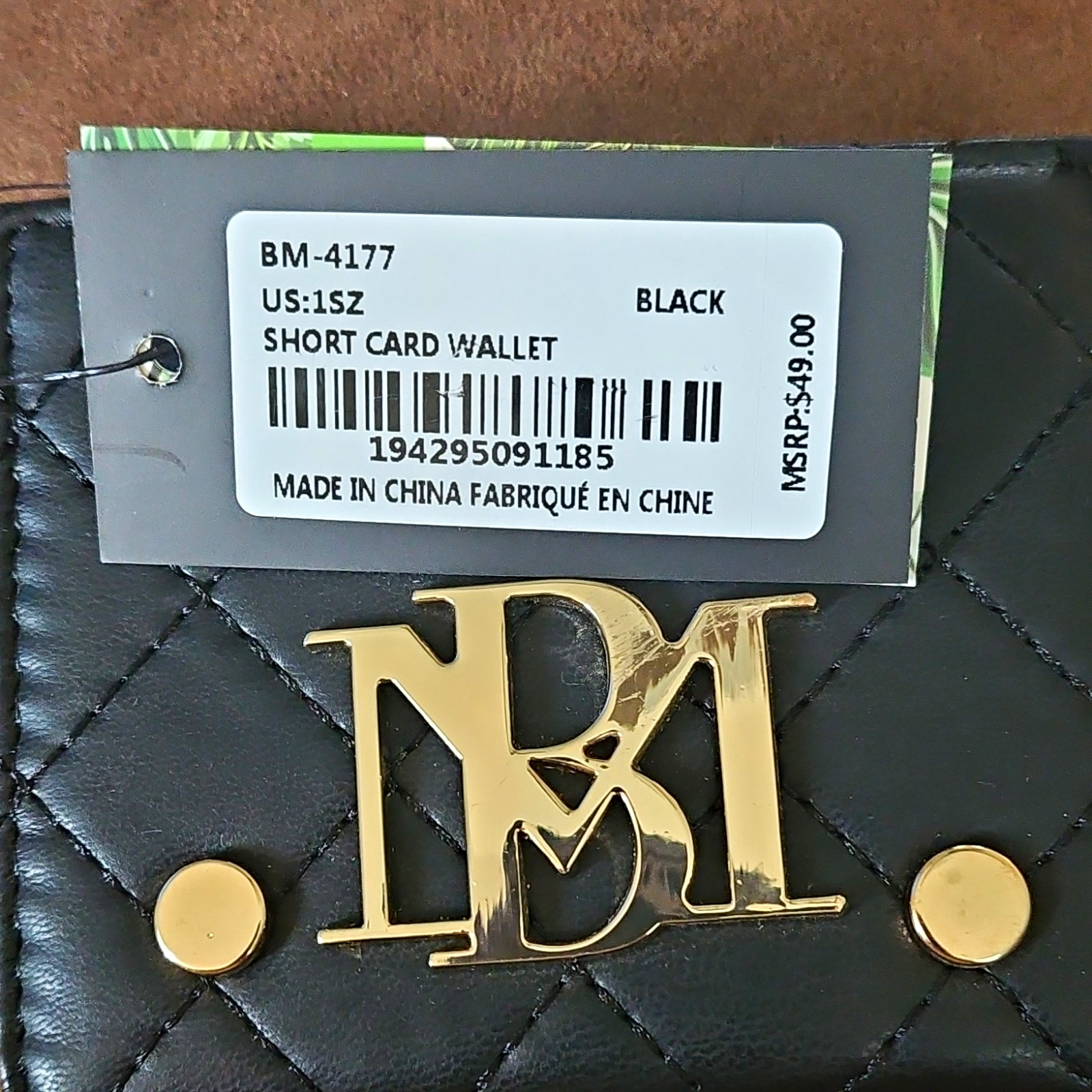 Badgley Mischka Black Quilted Card Wallet w/ Zipper, Folding Credit Card
