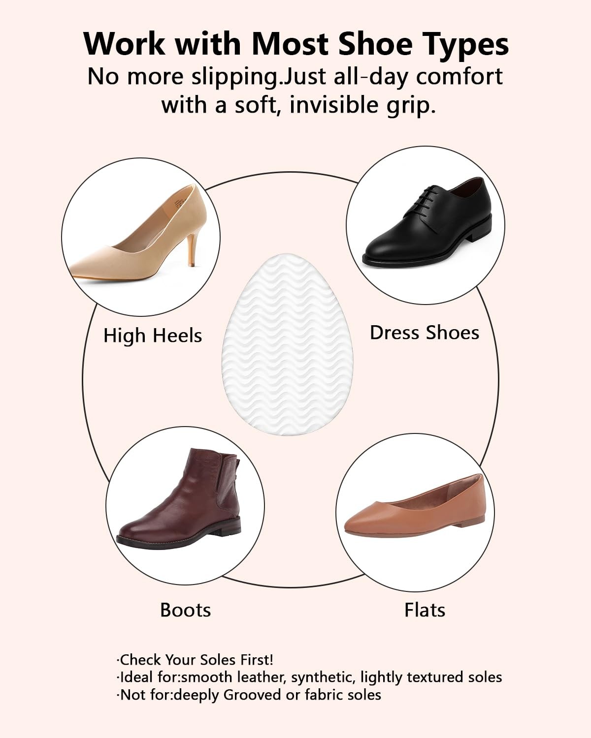 5 Pairs (10 Pads) Clear Non Slip Shoe Pads, Shoe Grips on Bottom of Shoes, An…