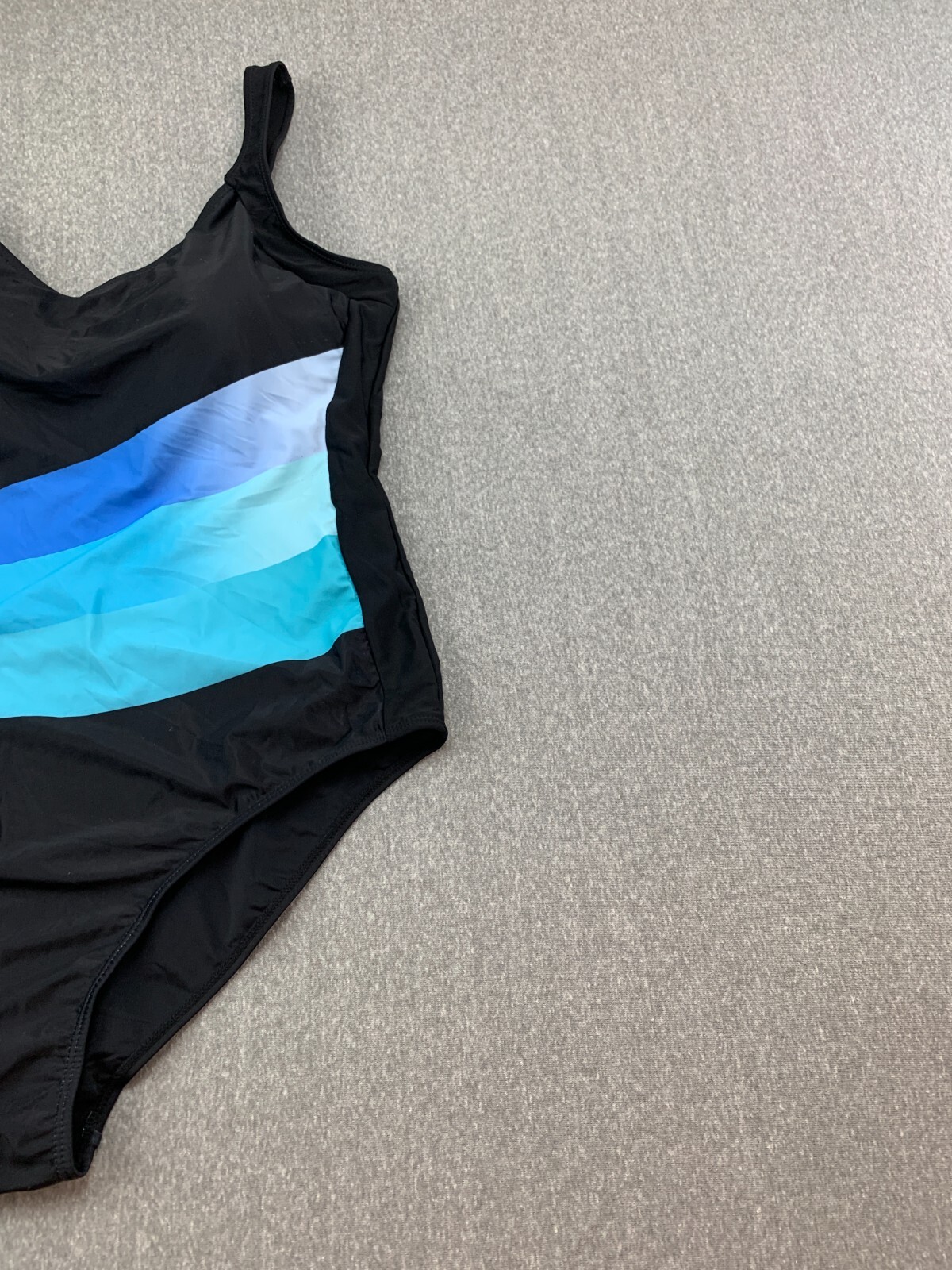 Black Blue Ombre 1 pc Swimsuit Womens 2XL Wide Strap Adjustable Silky High Back