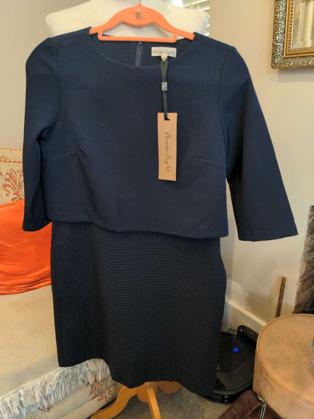 Phase Eight Beautiful Navy Waffle With Top Dress Size 8