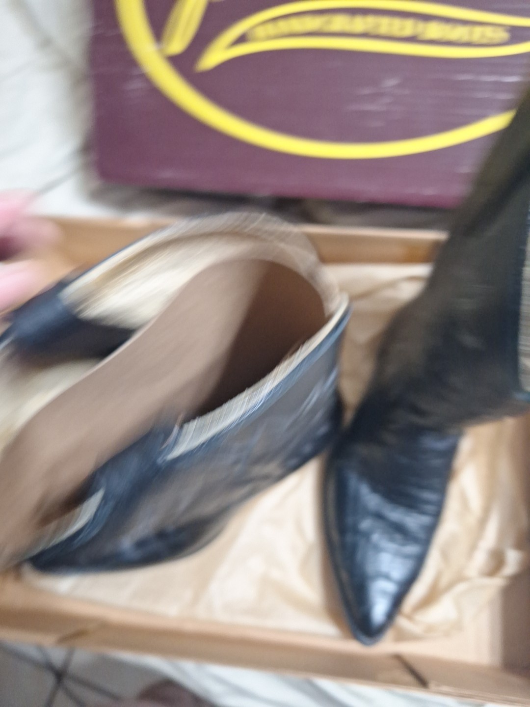 J Chisholm Cowboy Boots 8D, Exotic Ostrich Leg Leather, Excellent. Handmade USA