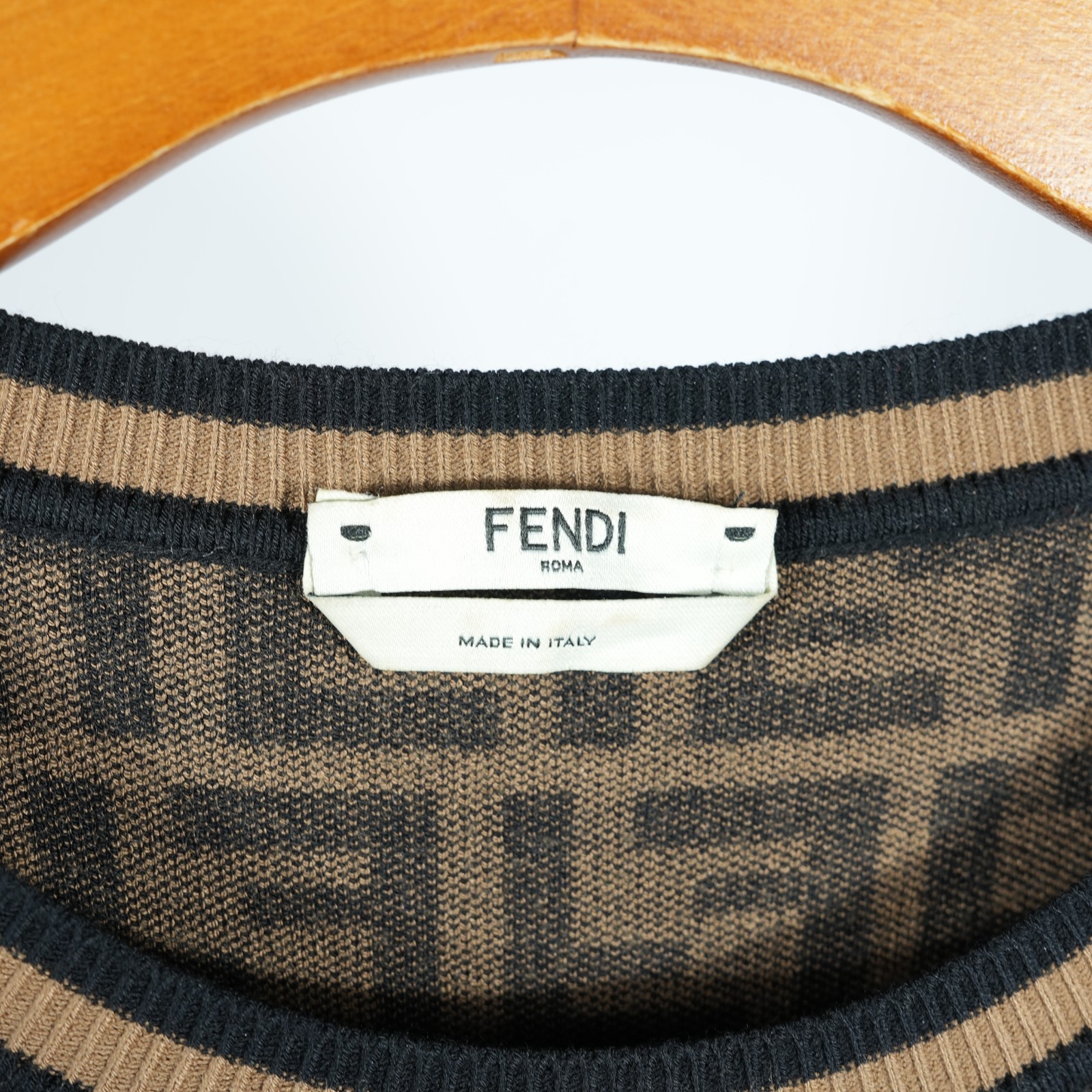 Fendi FF Zucca Maxi Dress Viscose Knitted Brown Black Size 14 US