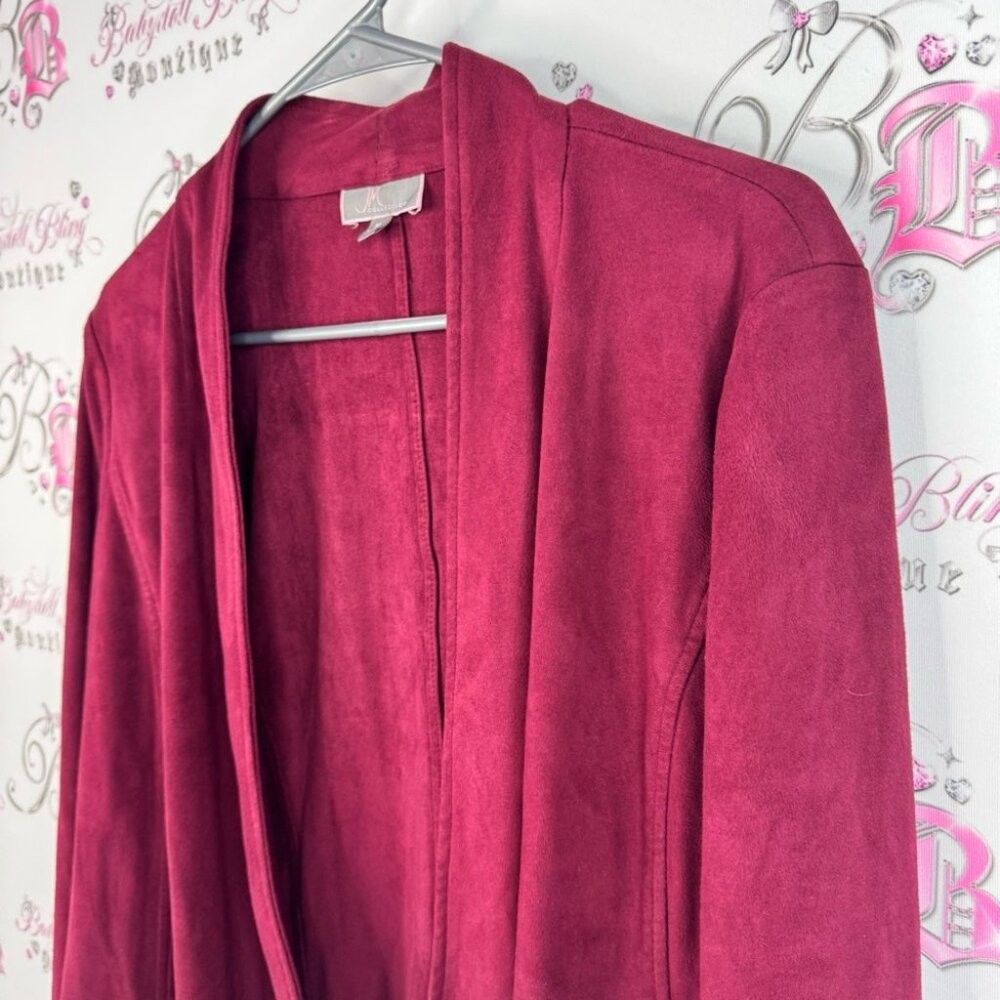 JM Collection cardigan wine 🍷 purple red faux suede Rich Burgundy Cardigan