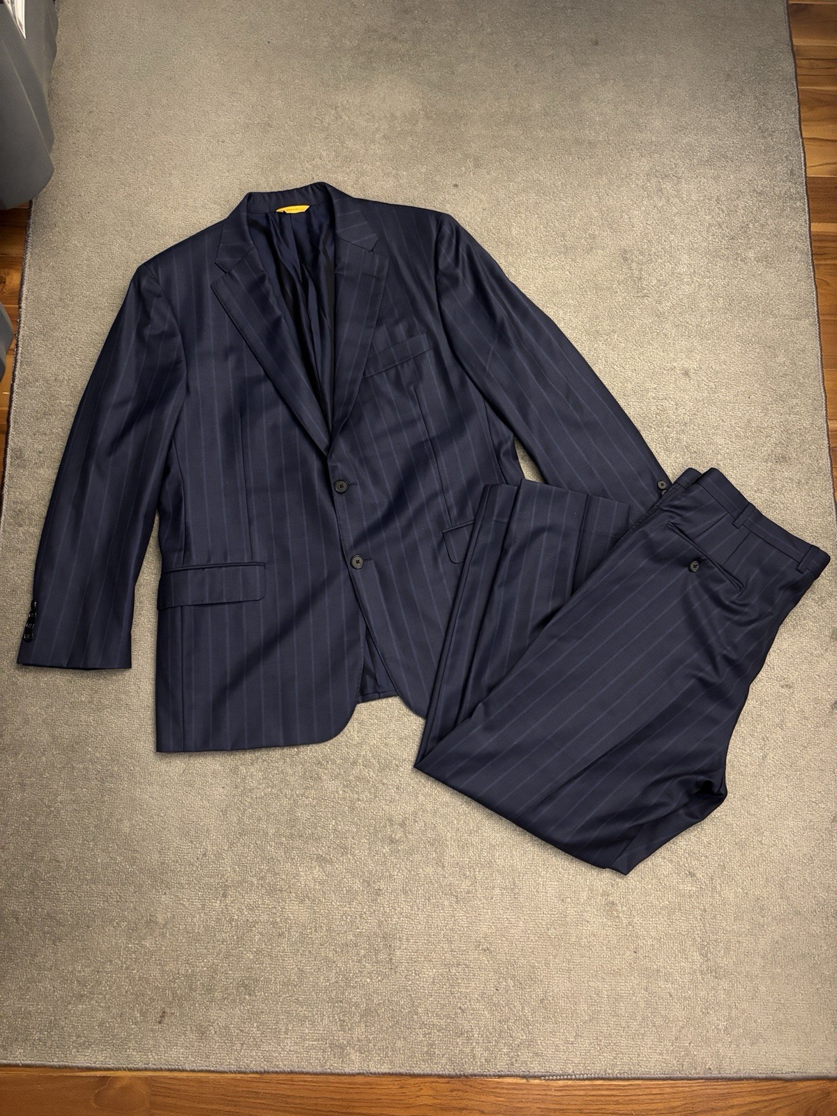 Hickey Freeman Traveler Suit Jacket & Pants Luxury Wool Navy Blue 44 R