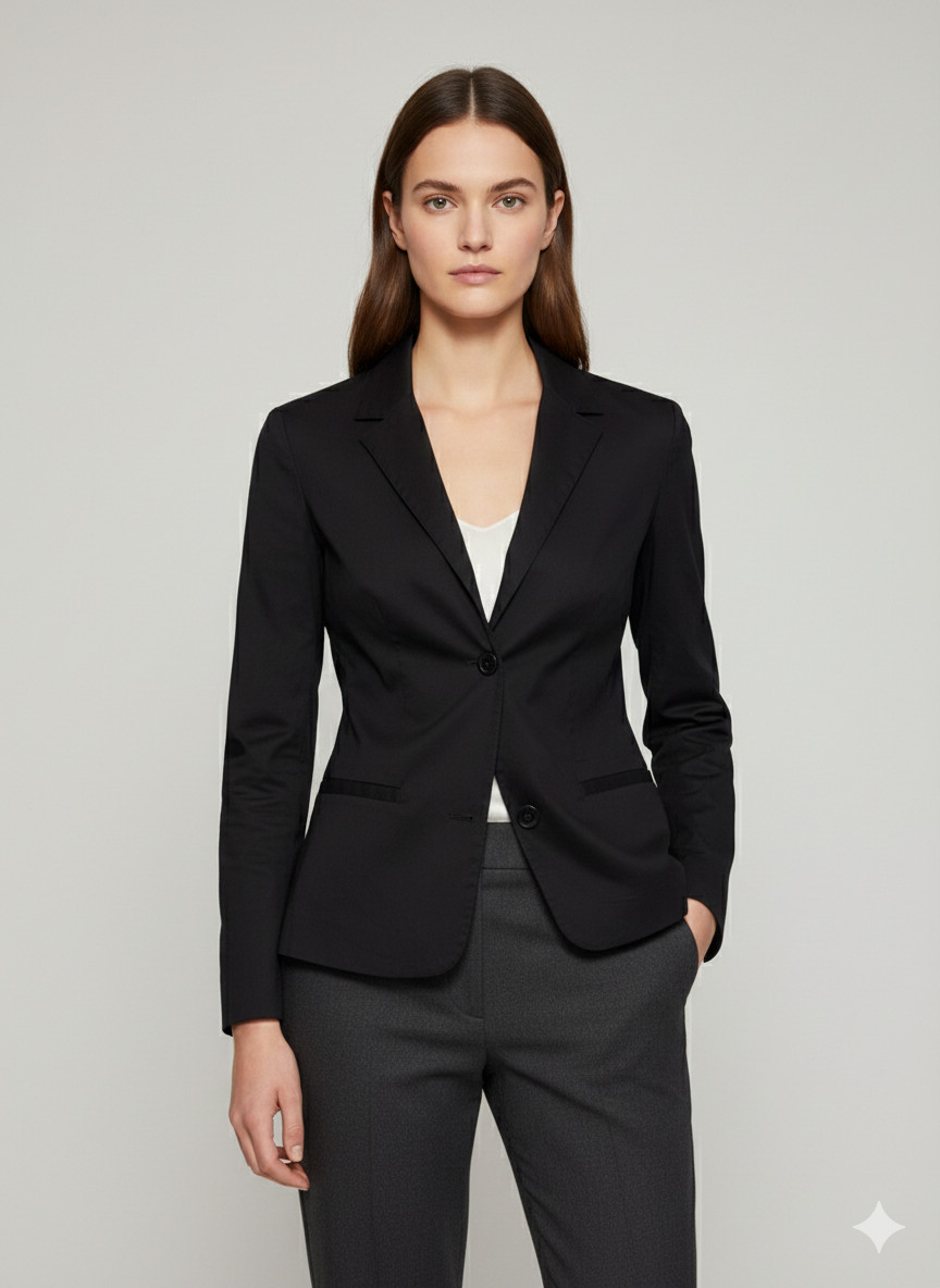 Sisley Tailored Womens US6 Black Blazer Long Sleeves Front Buttons Jacket