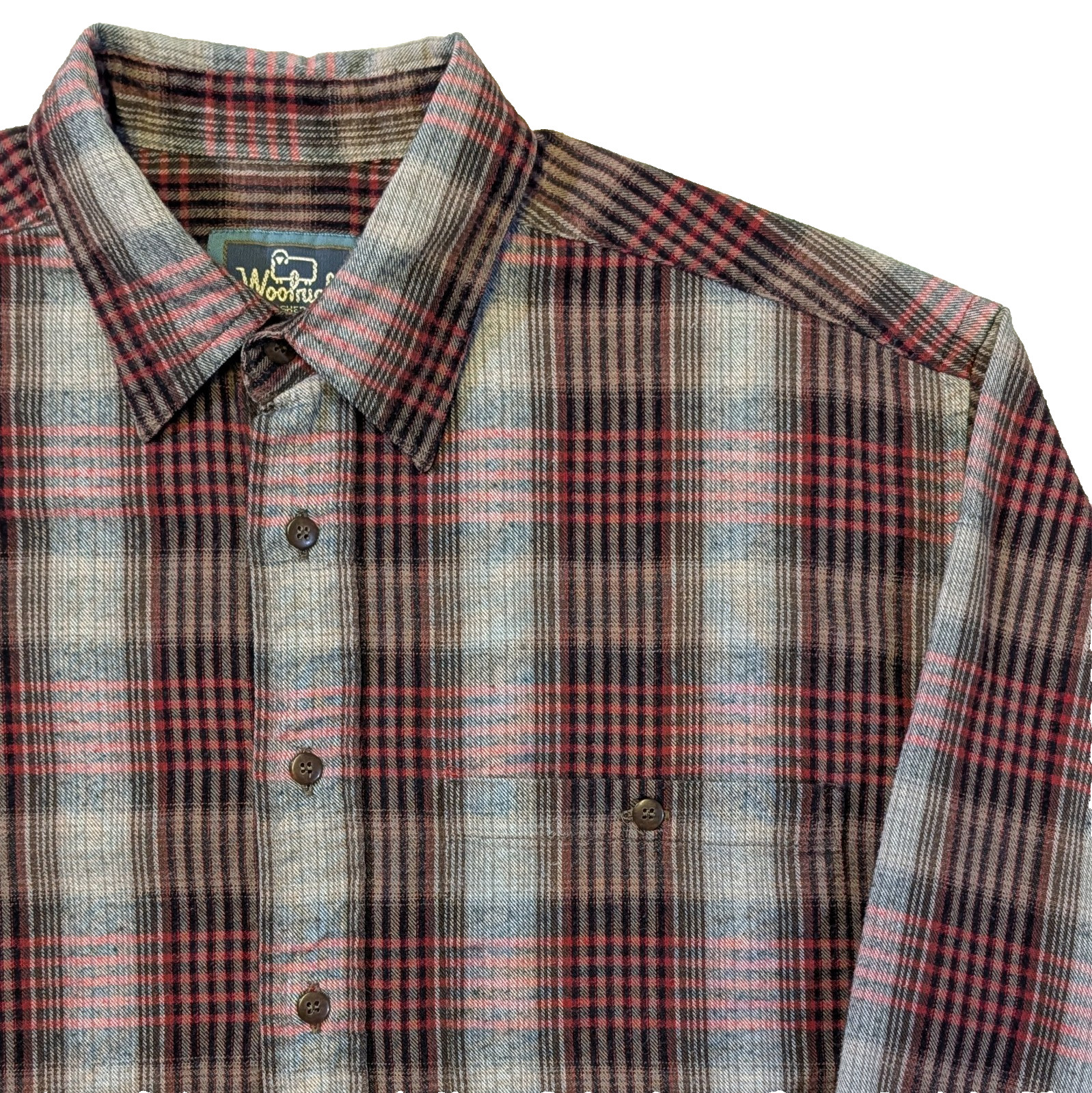 Vintage 90’s Woodrich Flannel Shirt Mens Sz M Maroon Gray Plaid Cotton Grunge