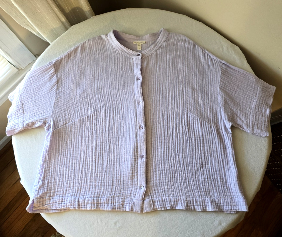 Eileen Fisher Box Top Mallow Organic Cotton Lofty Gauze 2X Coastal Grandma Shirt