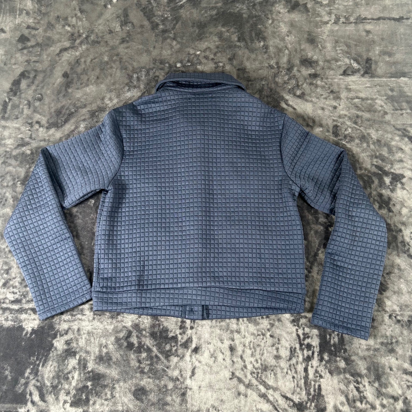 PrettyGarden Quilted Jacket Women Small Blue Button Up Cropped Waffle Knit 6005