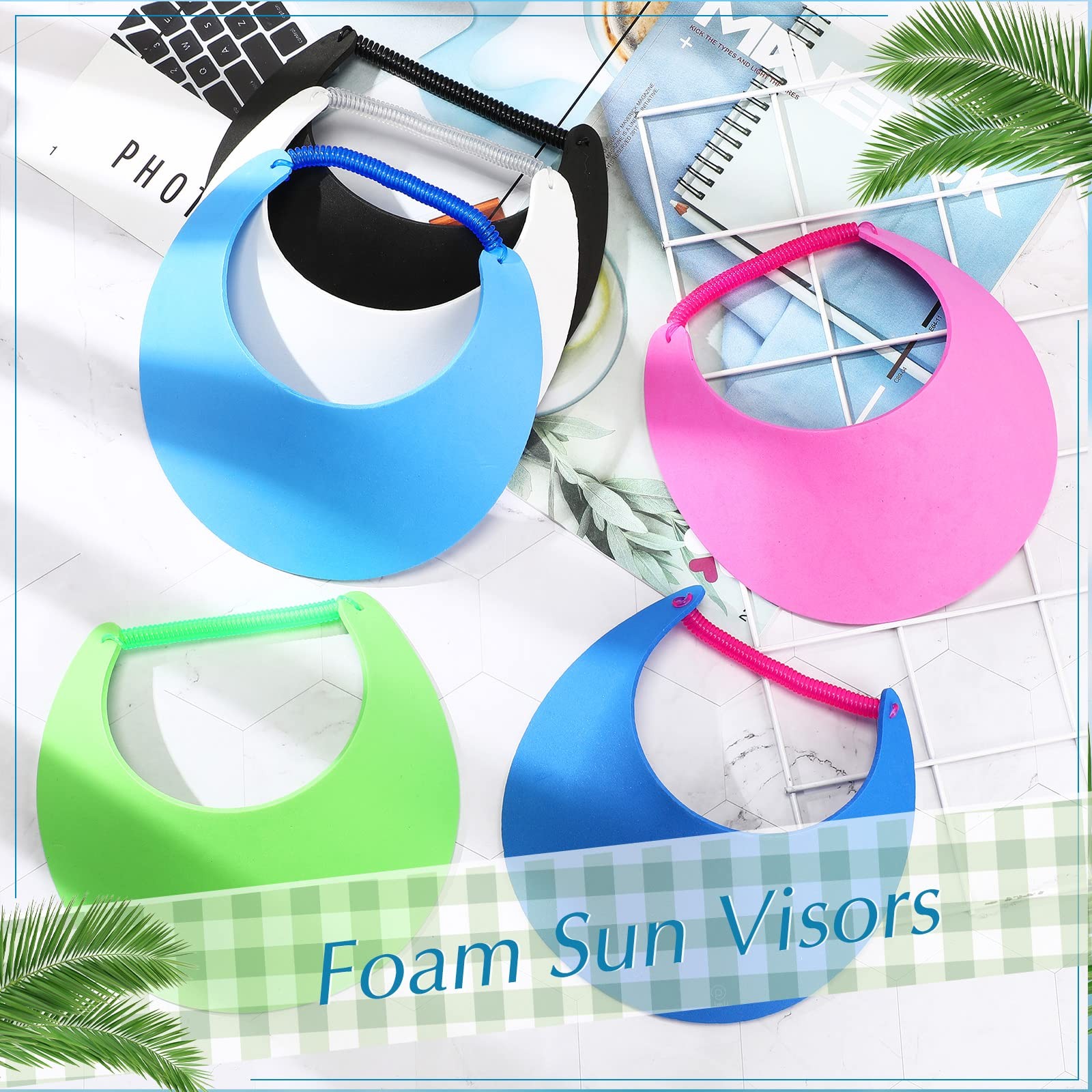 12 Pieces Foam Sun Visors for Women Bulk Summer Adjustable Foam Visors