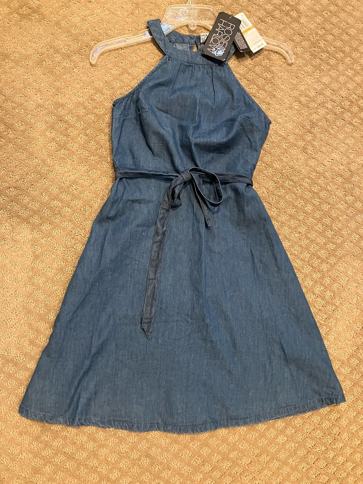 NWT Rosie Harlow Denim Halter Dress Sz Small A-Line Tie Waist MSRP $49 Sale: $26