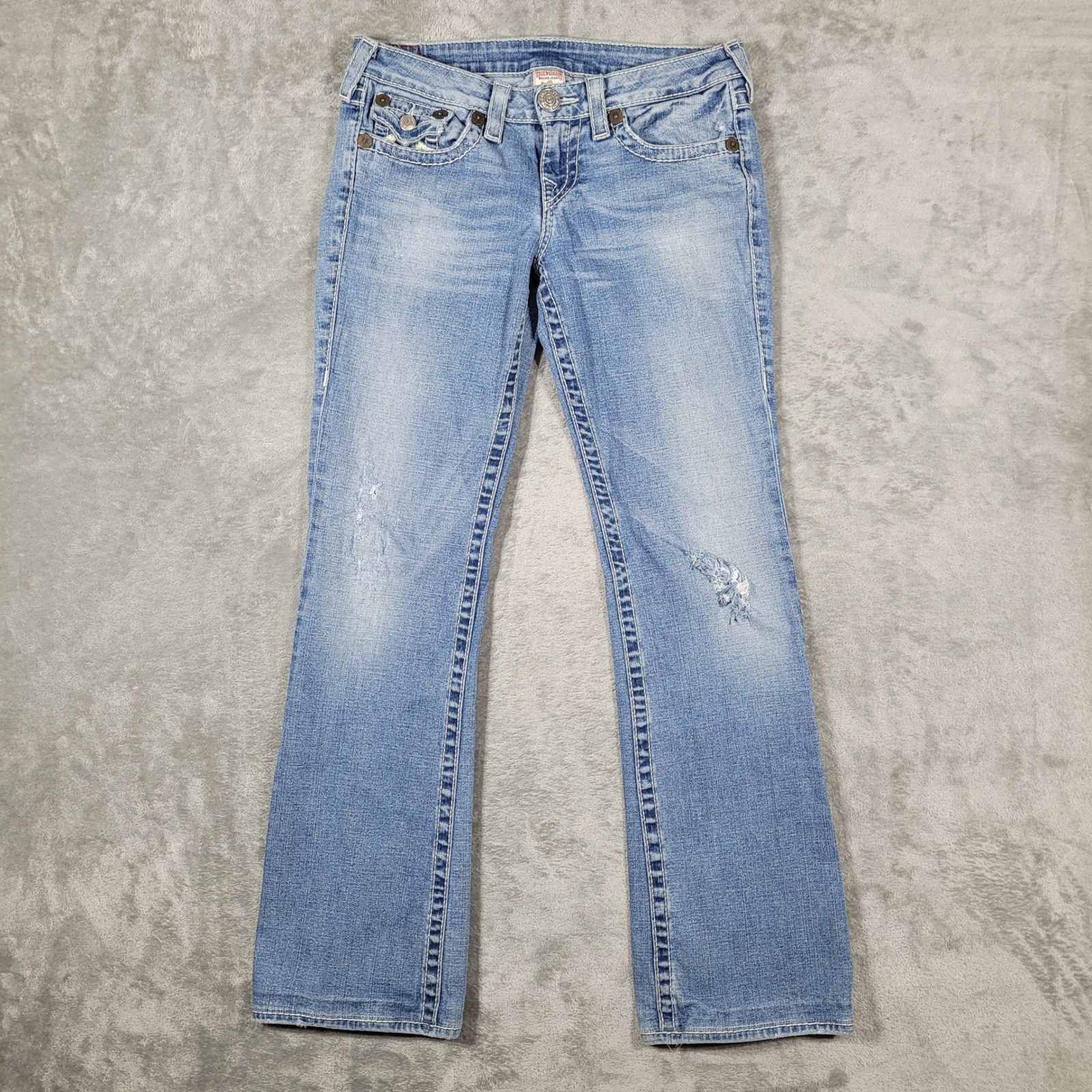 True Religion Jeans Women 28 (Fits 32×31) Blue Rainbow Becky Bootcut Distressed