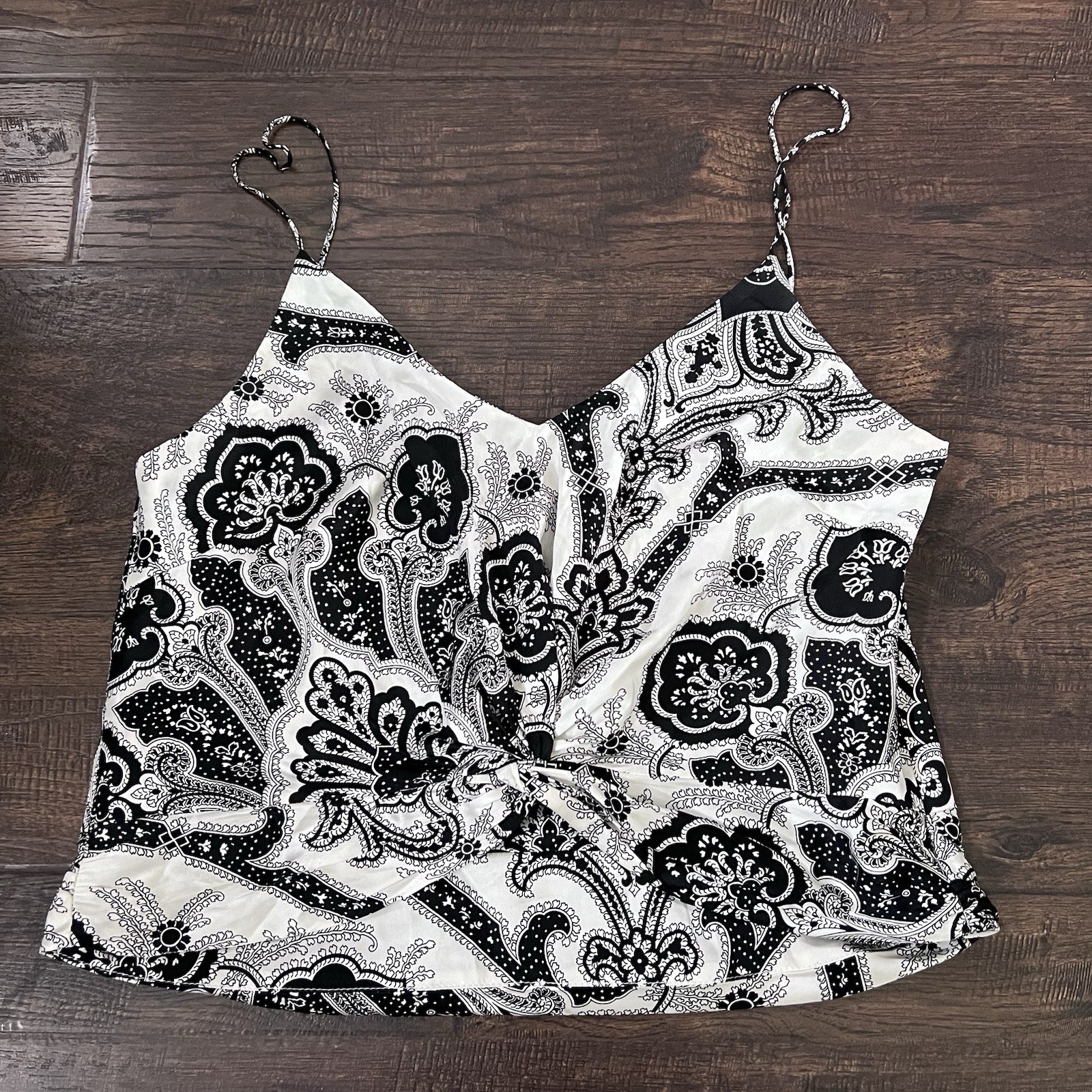 Caroline Constas Size Small Blouse Silk Cropped Tank Black white All Over Print
