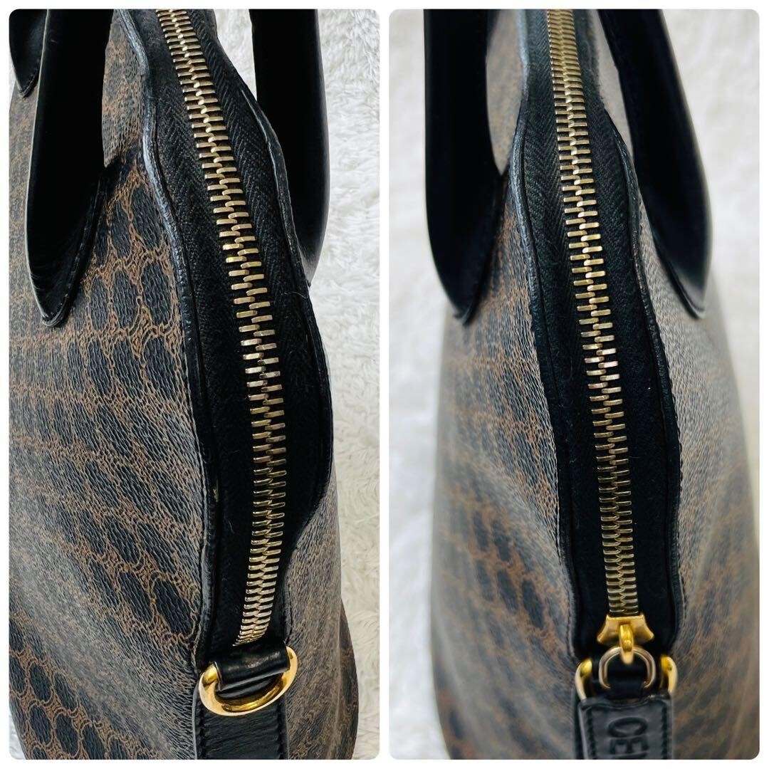 CELINE Black Macadam Dome Half Moon Top Handle Handbag Vintage Auth