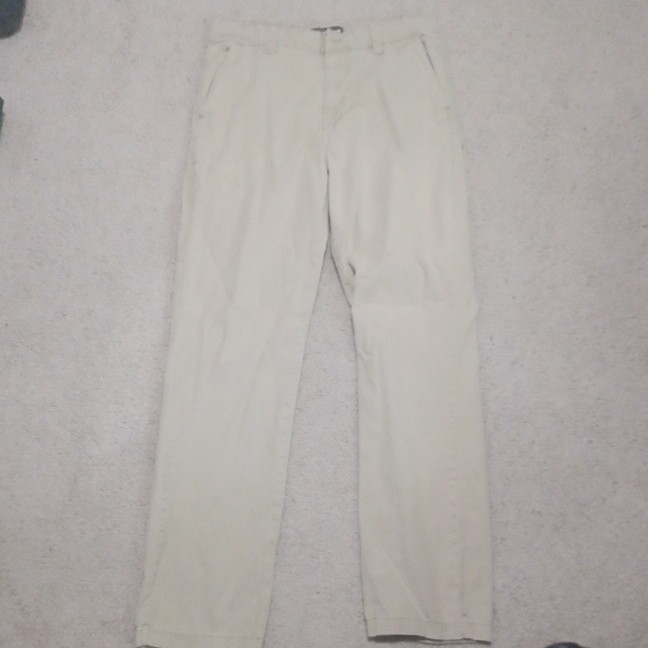 Men’s Beige Chino Pants 34W Cotton Twill Flat Front Straight Leg Pockets