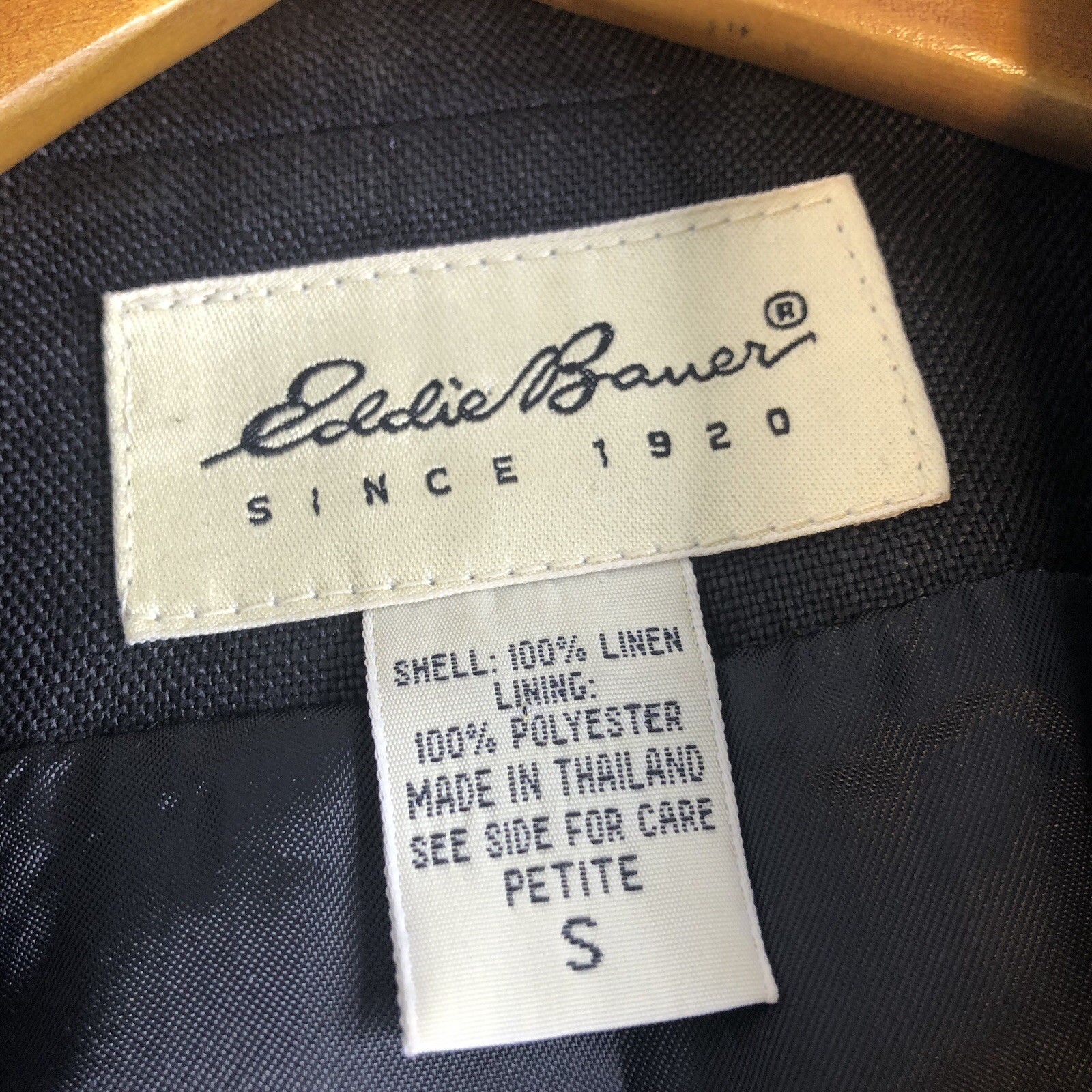 Eddie Bauer Womens Small Petite Black Jacket Blazer 100% Linen Preppy Minimalist