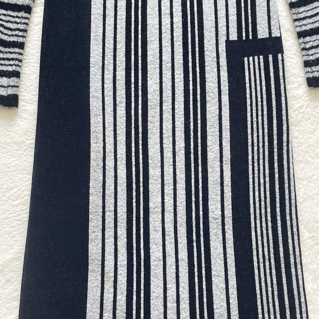 Mame Kurogouchi Multi Stripe Jacquard Knit Dress High Neck Black White Auth