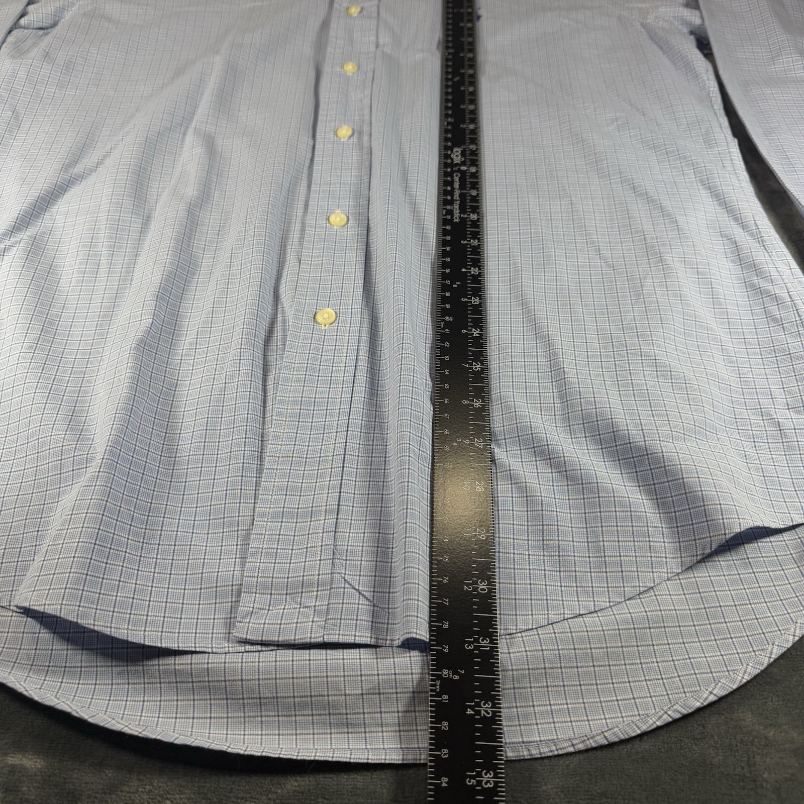 Ralph Lauren Long Sleeve Checked Button Up Shirt Mens 15.5 34/35 Custom Fit Blue
