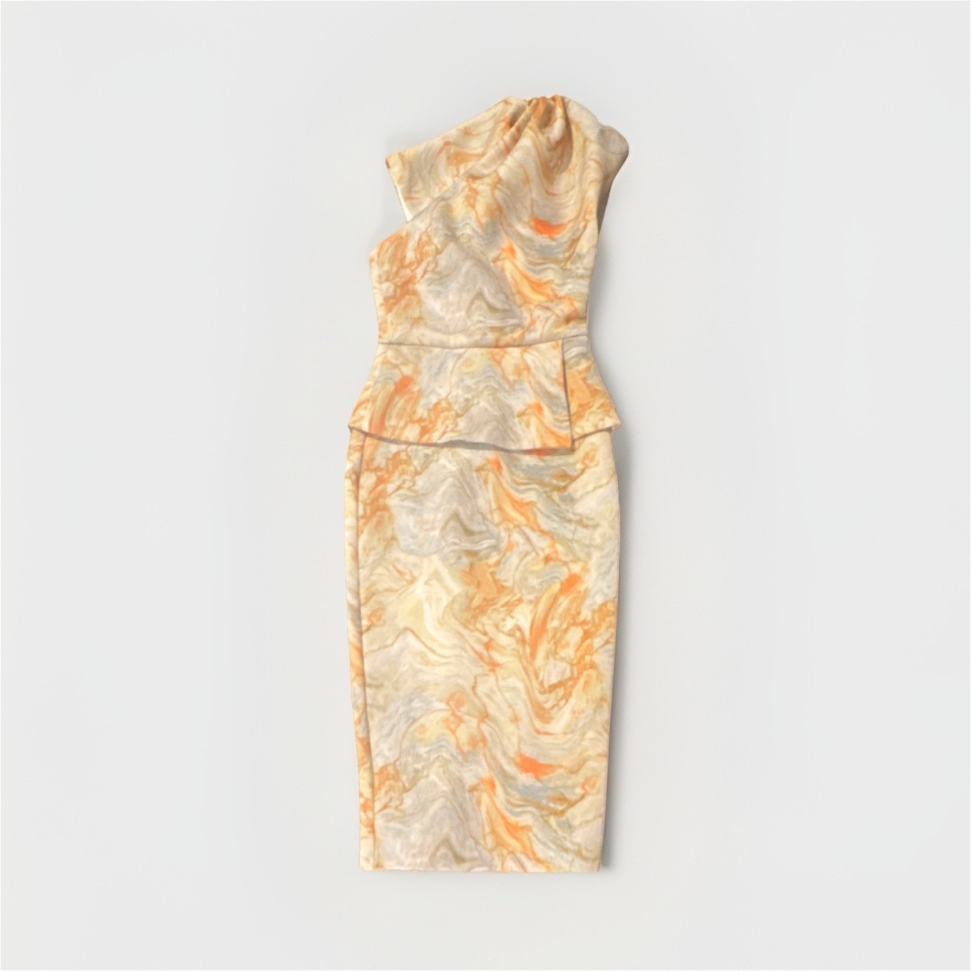 Multicolor Marble Print Sheath Dress One Shoulder Pleated Knee Length Women