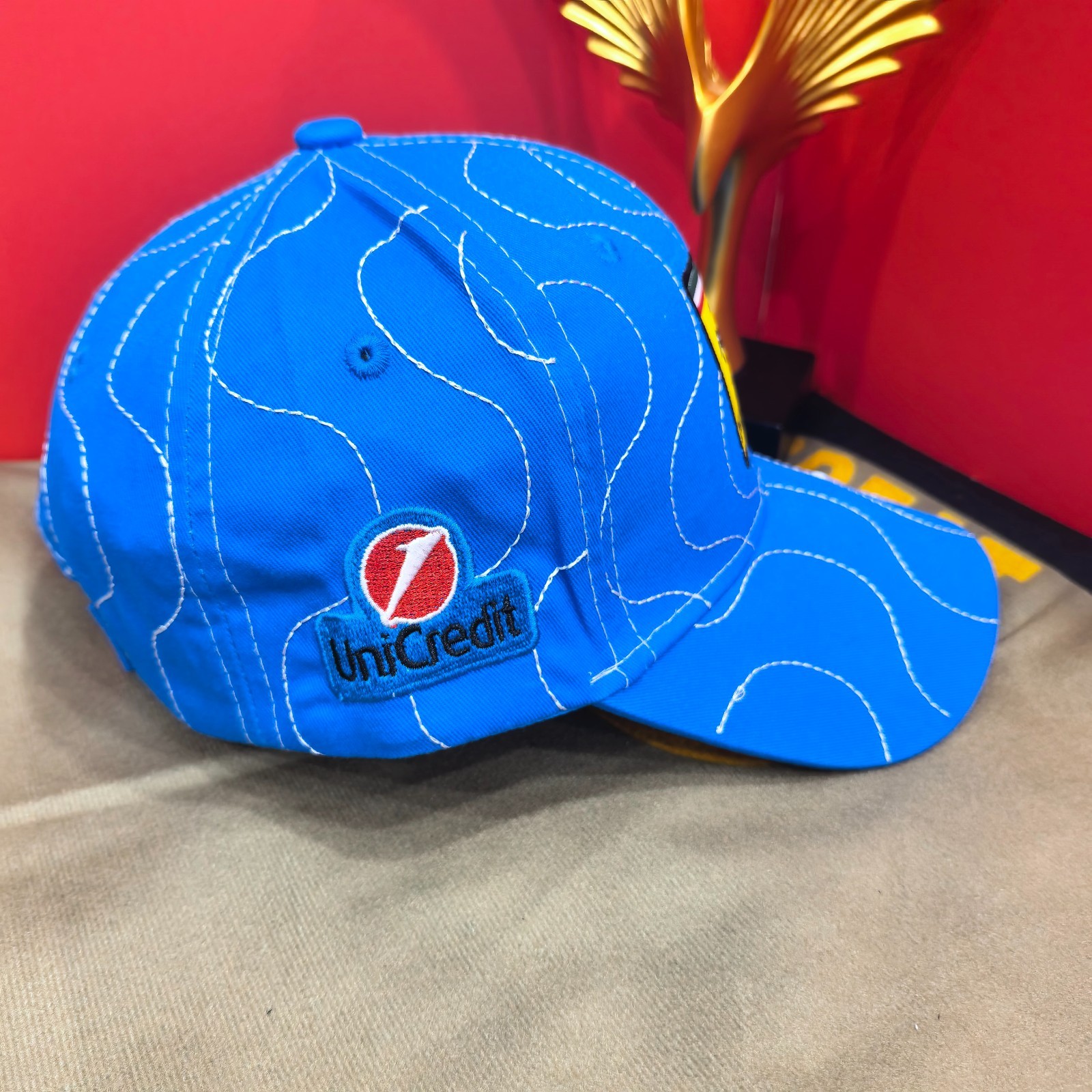 Ferrari Casual Blue Baseball Cap with White Stripes