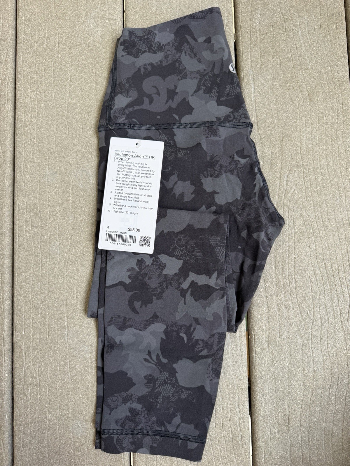 lululemon Align HR Crop 23″ Leggings Women’s Size 4 Regular Gray/Black Camo