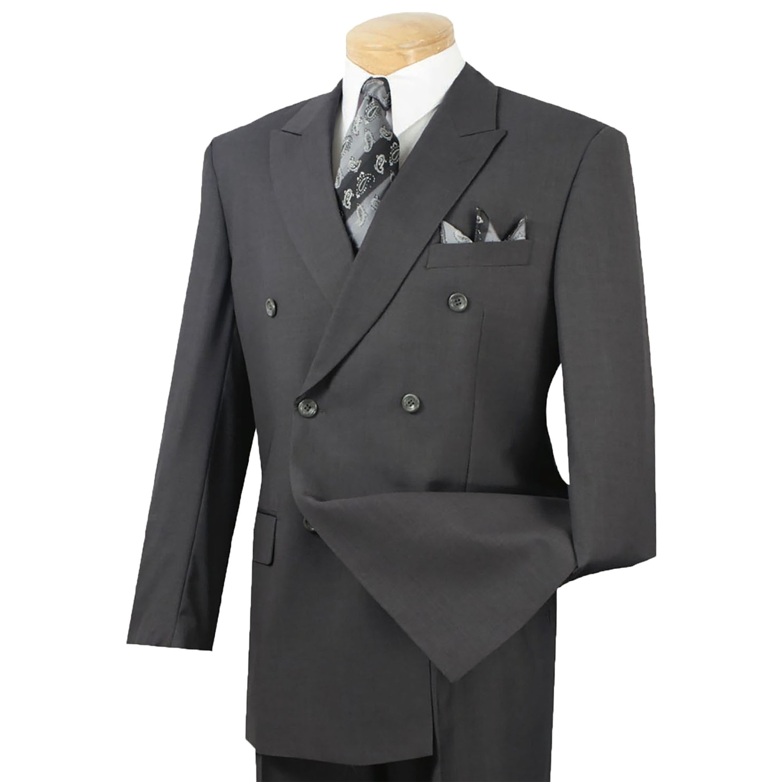 VINCI Men’s Heather Gray Double-Breasted Suit w/ Adjustable Waist, Reg-Fit – NEW