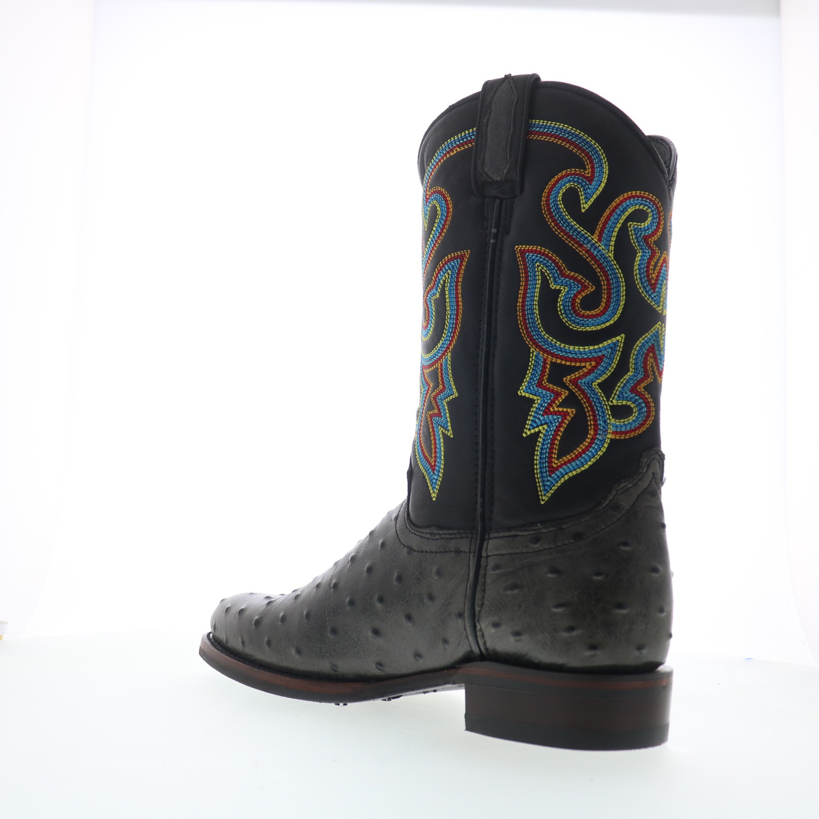Dingo Ranger Ostrich Print Leather DI-131 Mens Black Cowboy Western Boots