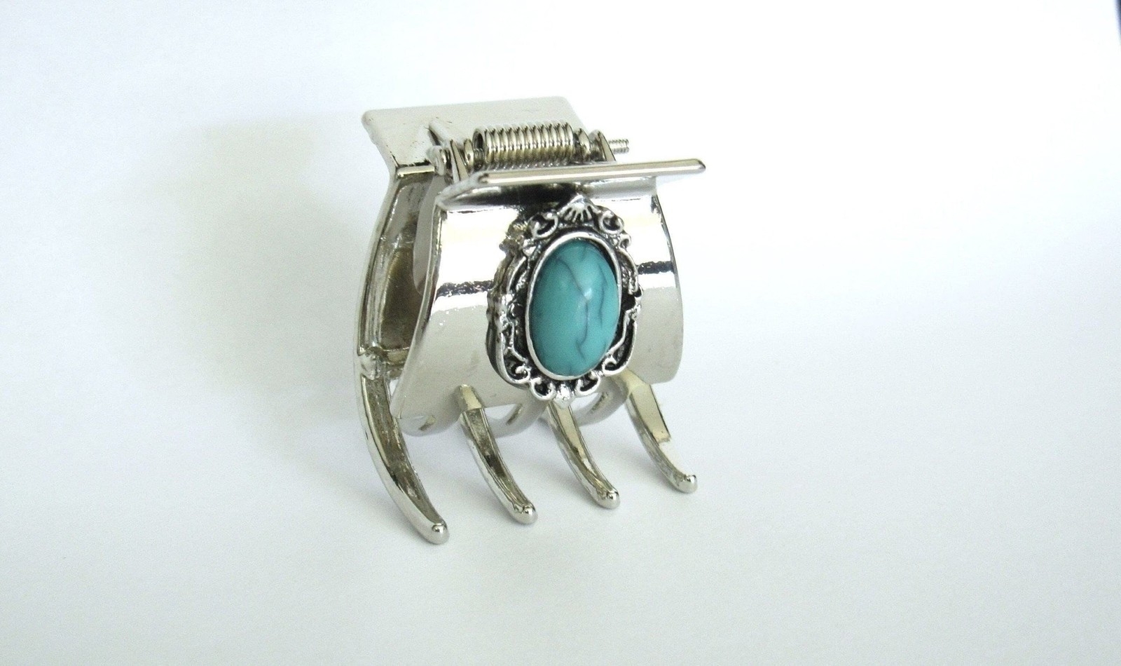 Small/medium turquoise blue silver metal native tribal hair claw clip