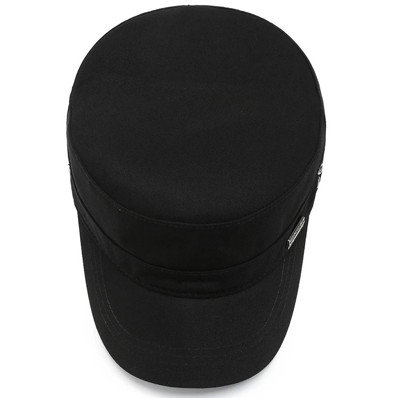 Black – Army, Military Flat Cadet Top Hat, Cotton Military Washed Adjustable Cap