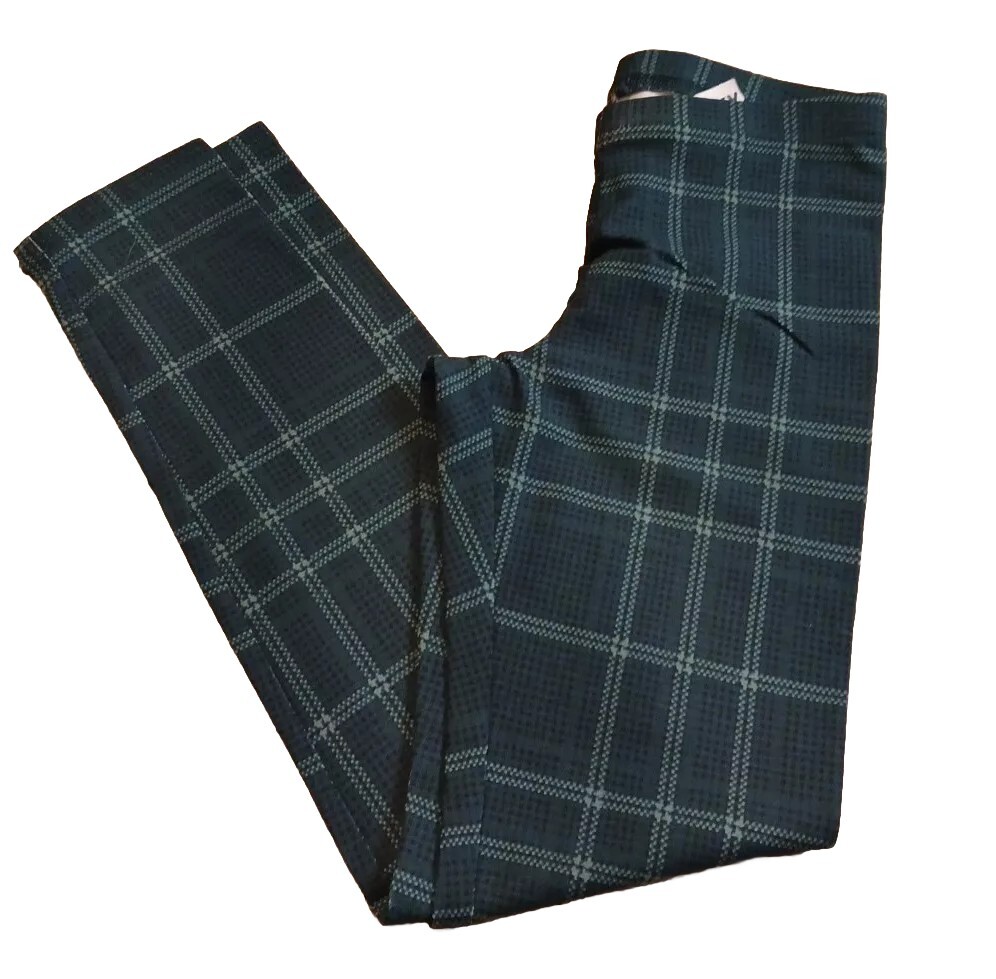 NWT Girls Old Navy Teal Green Plaid Leggings Size L (10-12)