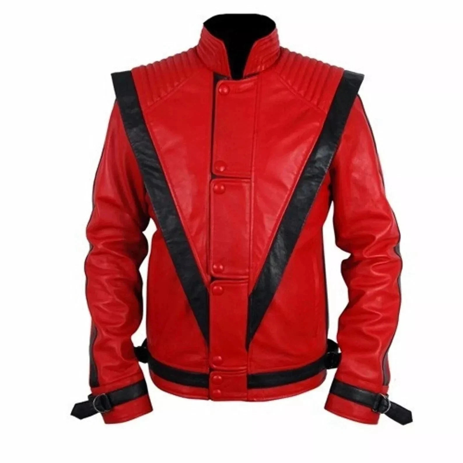 Men’s Michael Jackson Thriller Red Faux Leather Jacket Retro Biker Party Style