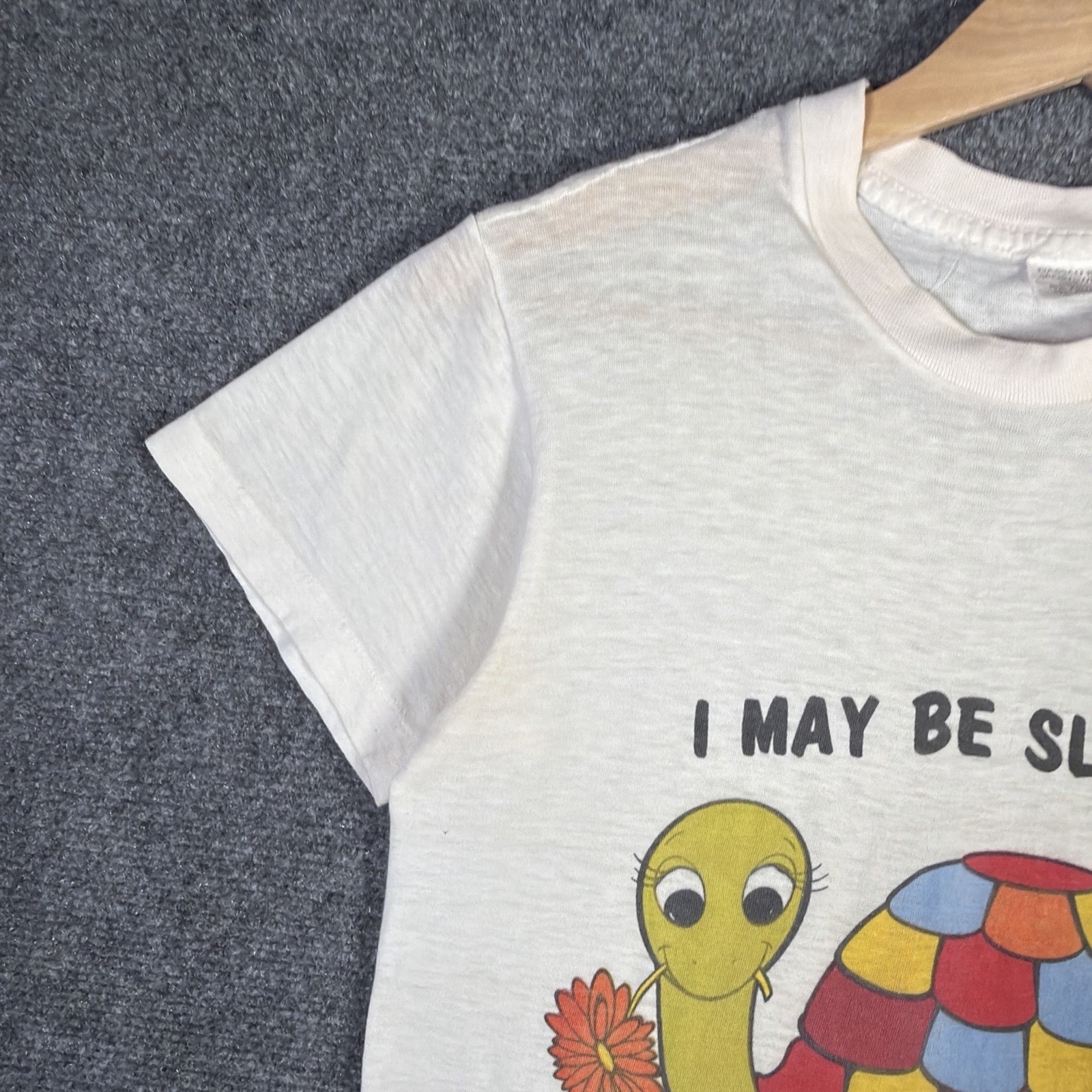 True Vintage Turtle Shirt Mens Medium White 70s Funny Quote Flower Thin Rare USA