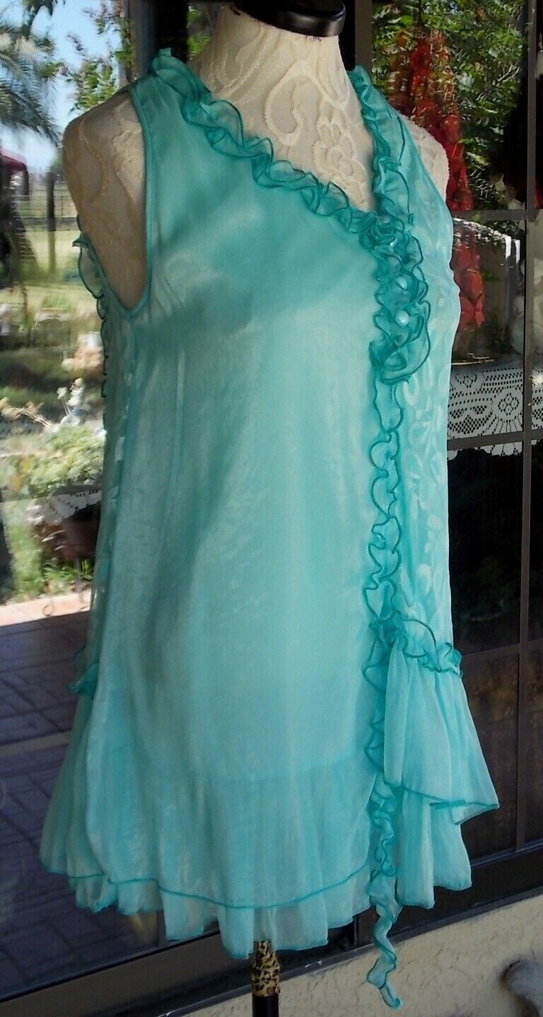 Pretty Angel Sleeveless Lace & Ruffles Silkblend Lined Tunic Shirt Sz. S, M, L
