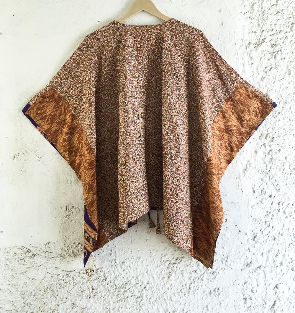 Pure Silk Short Kaftan / Handmade Tunic Top / Luxury Resort Wear KFNS1205
