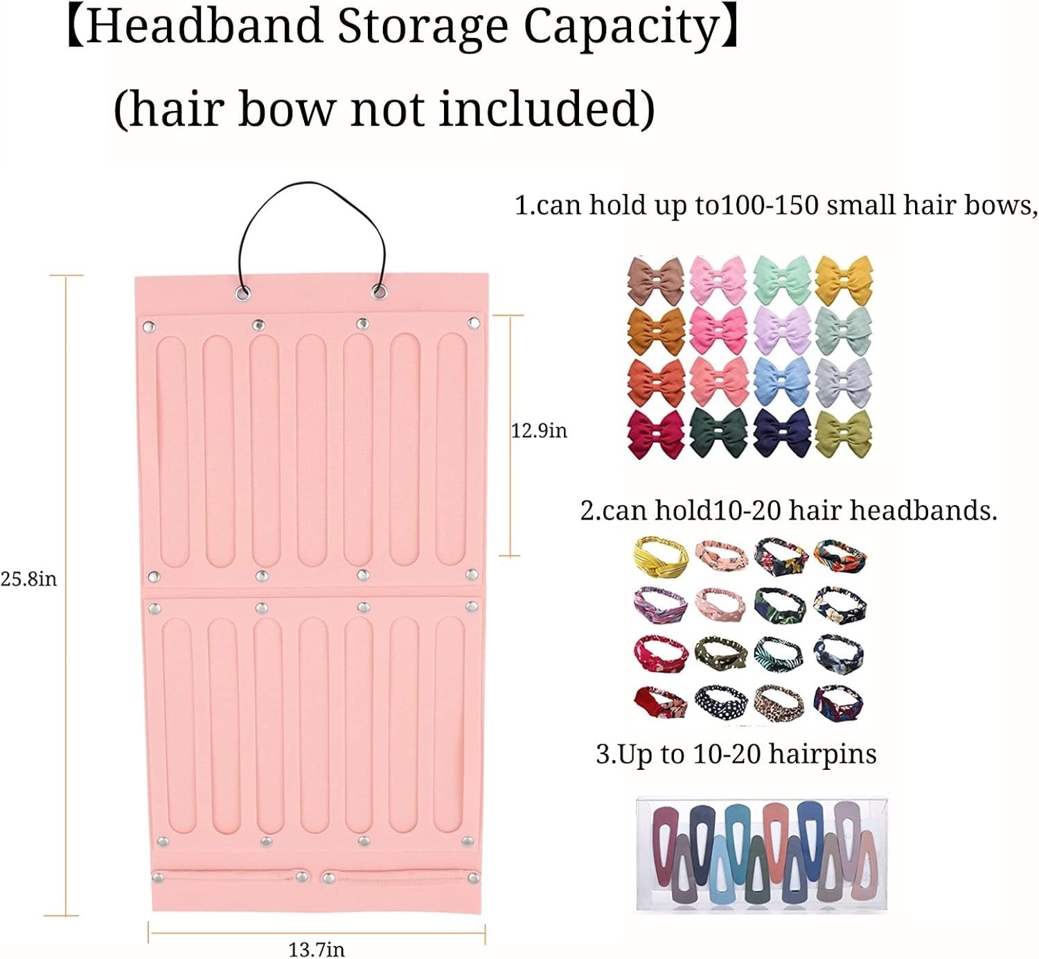 Hair Bows Holder, 25.8 x 13.7 In Bow Organizer for Girls Hair Bows