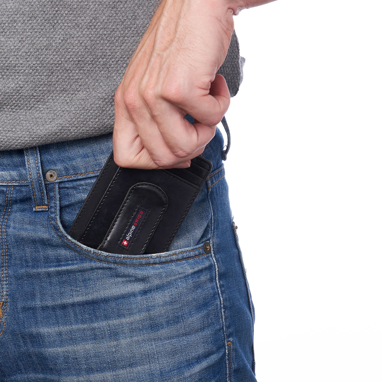 Alpine Swiss Mens RFID Money Clip Leather Minimalist Wallet Card Case ID Window