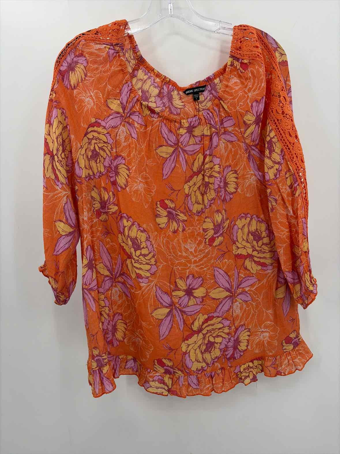 Pre-Owned Unique Spectrum Orange Size Large Long Sleeve Blouse