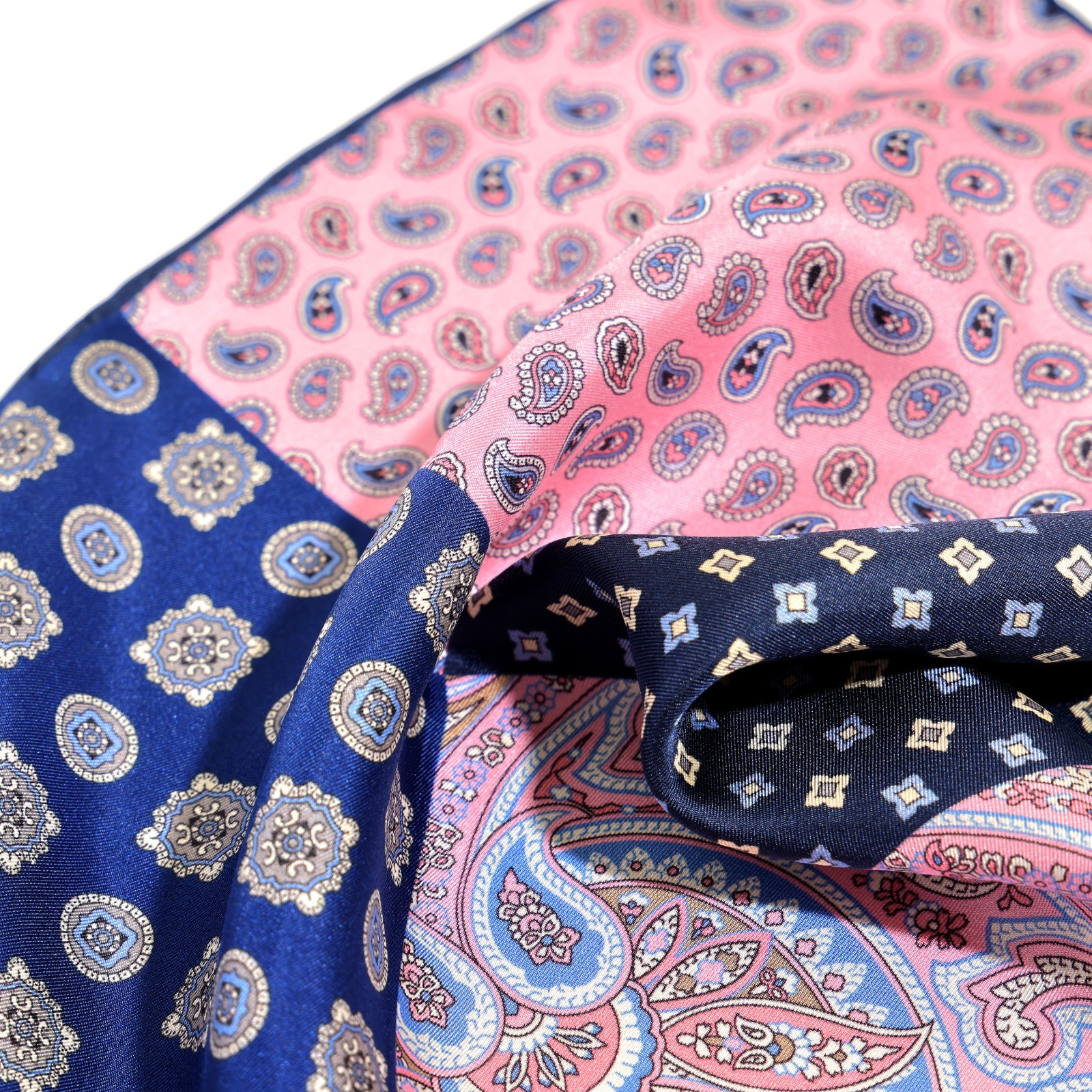 Men’s 100% Silk Multi-Color Paisley Geometric Pocket Square Hand Rolled 11.8″