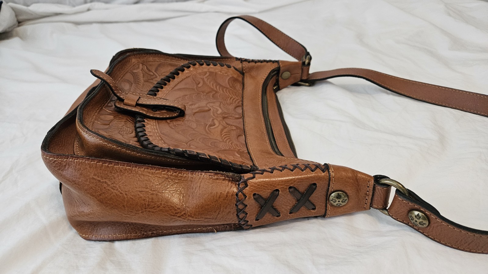 Patricia Nash Camille Embossed Leather Crossbody Bag Adjustable Strap NWOT