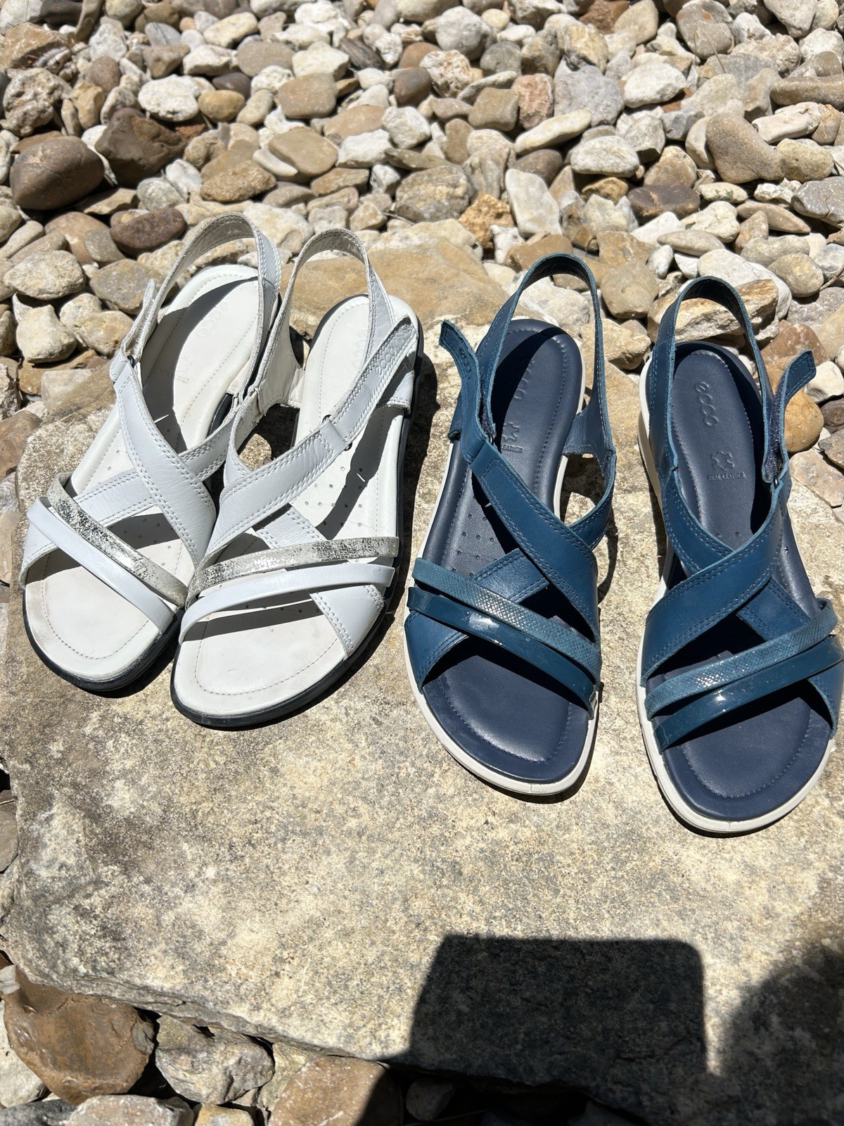 ECCO 2 Pair of Felicia Slingback Leather Sandals Blue and White Size EU 39 US 8