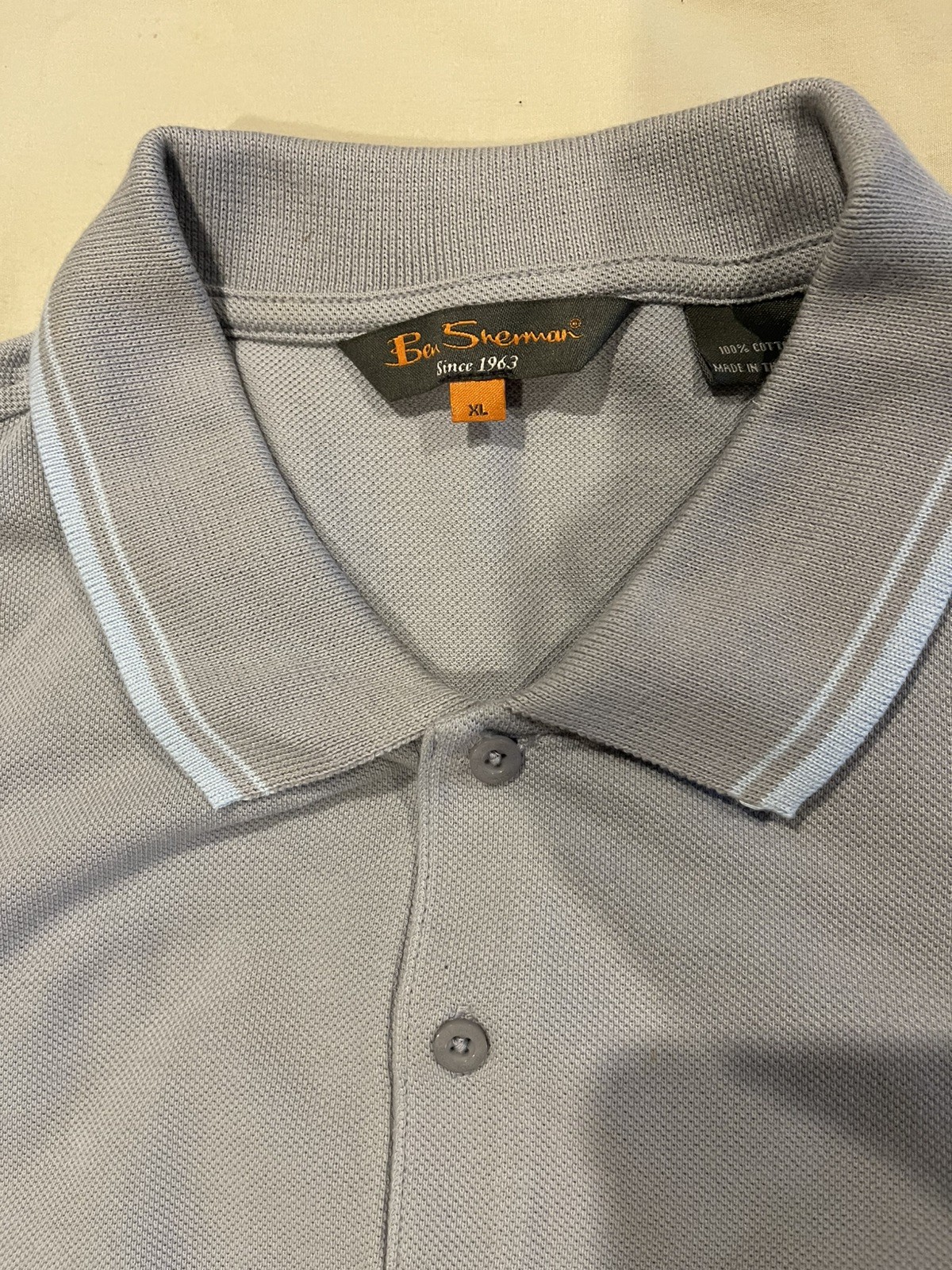 Ben Sherman Polo Shirt Men’s XL – Grey/Blue Pique