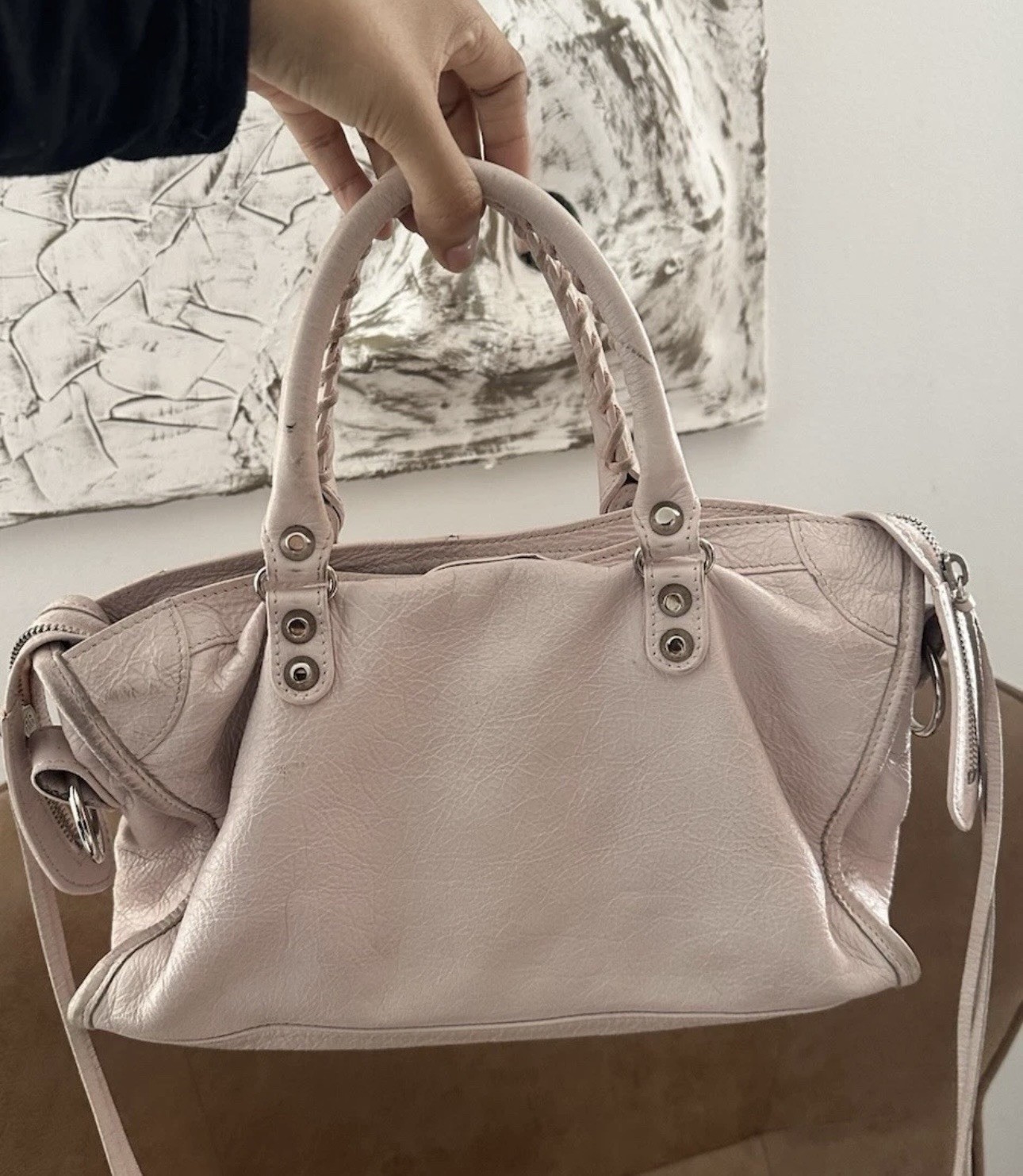 Women’s Pink Pebbled Satchel Top Handle Bag Zip Closure Silver Hardware Strap